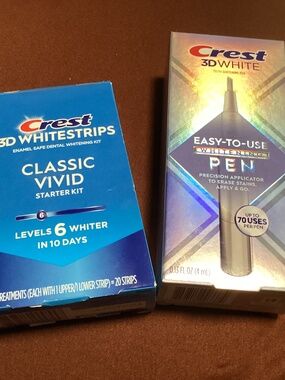 Crest 3D White Whitening Pen and Classic Vivid Whitestrips New